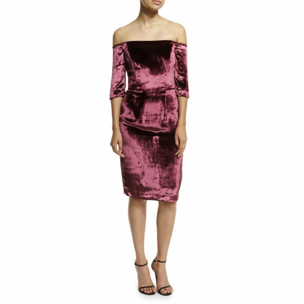 MILLY Velvet Purple Off the Shoulder Dress Size 6 NWT $435